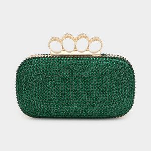 Green Clutch Knuckle Ring Rhinestone Crystal Purse Bling Evening Crossbody Bag